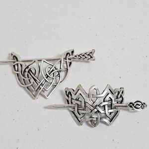New Pair Viking Nordic‎ Celtic Knots Silver Slide Hairpins Hair Stick Scottish